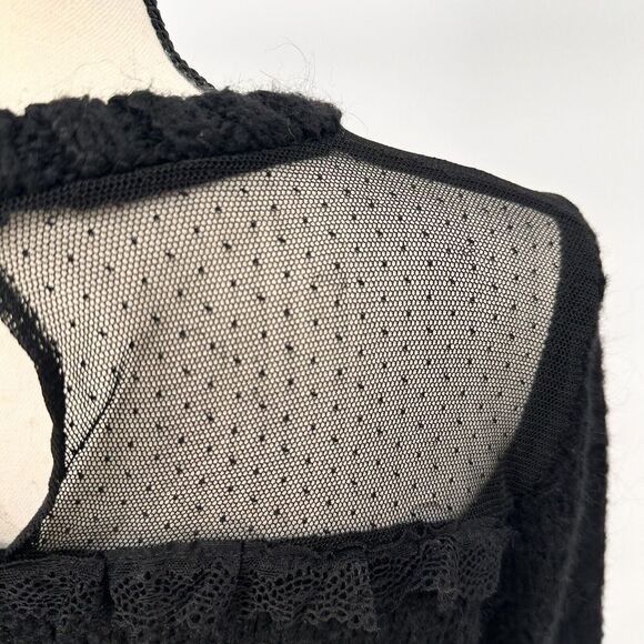 Zara Long Sleeve  Cropped Sweater Chunky Knit Black Size Medium Mesh‎ - Picture 9 of 16